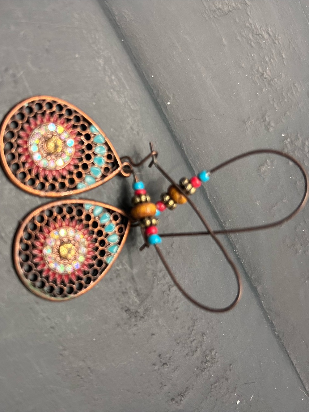 Boho Teardrop Filigree Earrings with Turquoise Accents